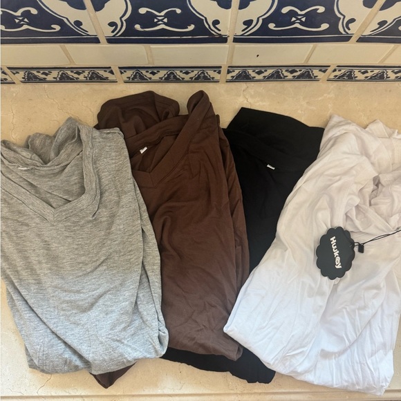 Bundle of Four Maternity Tops in Gray, Brown, Black, and White - Picture 1 of 7